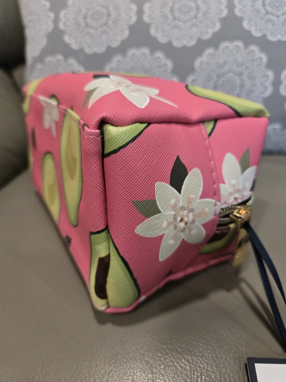 Cosmetic Makeup Bag Avocado Print Pink with Skincare Set